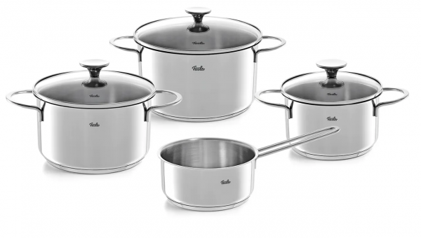 Fissler Topfset Valletta, hochwertiger Edelstahl 18/10, Ø 24 / 20 / 16 / 16 cm, silber, 4-teilig