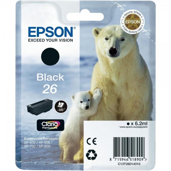 Epson Tinte 26 Eisbär Black für Expression Premium XP-600 XP-605 XP-700 XP 800