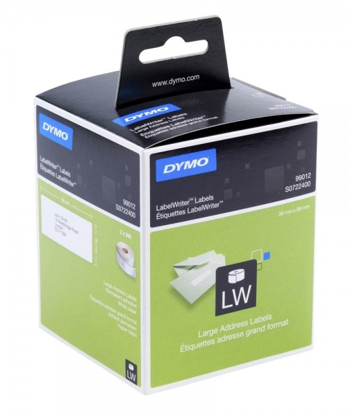 Dymo Etikettenrollen 2x 260 S0722400 für Etikettendrucker weiß 89mm x 36 mm