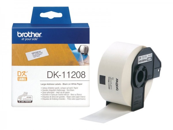 Brother P-Touch DK-11208 38mm x 90mm Einzeletiketten schwarz auf weiß