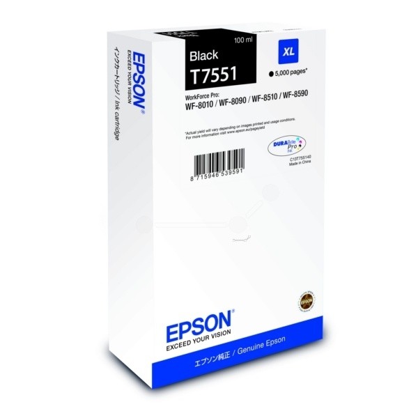 Epson T7551 Tinte Black XL WorkForce Pro WF-8010DW WF-8090 WF-8510DWF