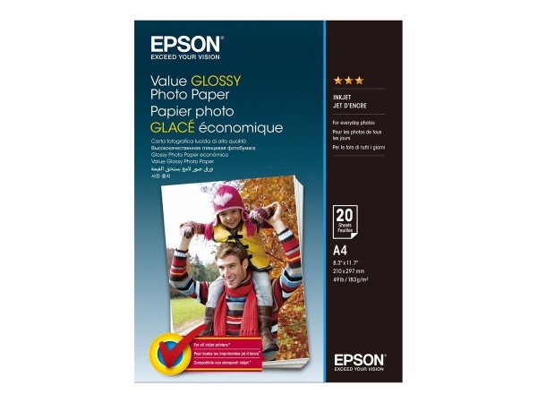 Epson Fotopapier Value Glänzend A4 (210 x 297 mm) 183 g/m² VPE 20 Blatt Expression Home XP-255