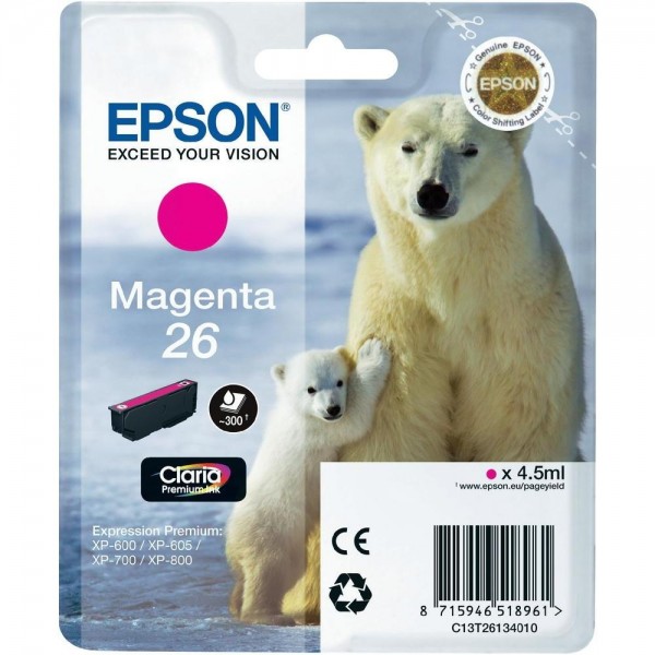 Epson Tinte 26 Eisbär Magenta für Expression Premium XP-510 XP-520 XP-600 XP-605 XP-610 XP-615