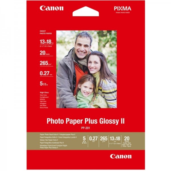 Canon PP-201 plus Fotopapier 260g/m² 13x18cm 20 Blatt 1er-Pack 2311B018 für Pixma