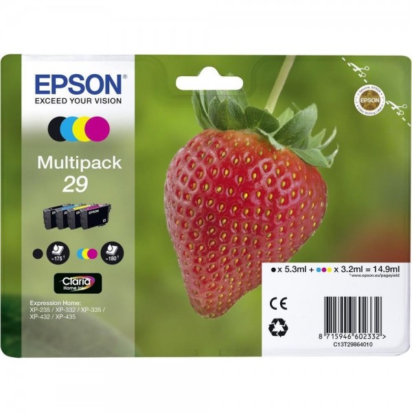 Epson Tinte Erdbeere 29 Claria Home Multipack 29 4er-Pack XP-235 XP-332 XP-345 XP-432