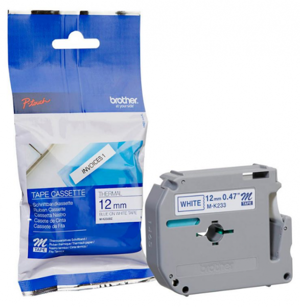 Brother MK233BZ Blau auf Weiß 8m x 12mm P-Touch PT-55 PT-55P PT-65 PT-75 PT-90 PT-BB4