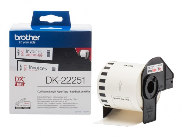 Brother P-Touch DK-22251 62mm x 15.24m Endlosetiketten schwarz-rot auf weiß