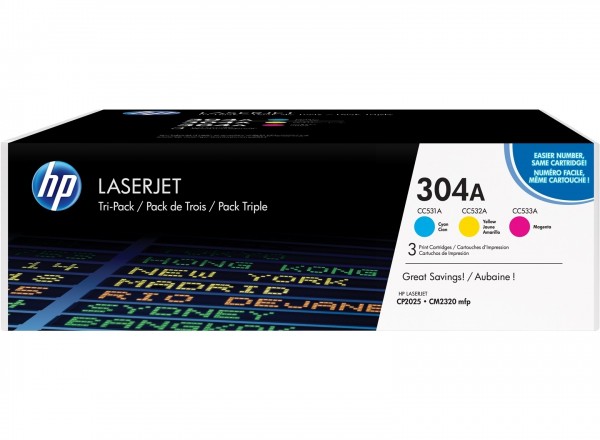 HP 304A Toner Dreierpack Color LaserJet CP2025, CM2320MFP CF372AM
