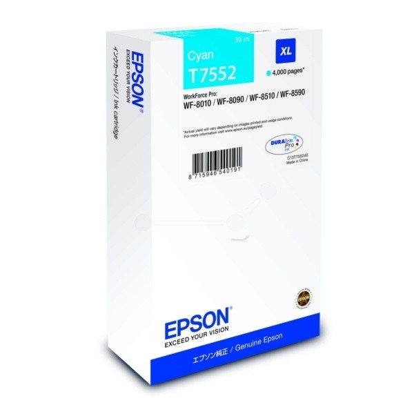 Epson T7552 Tinte Cyan XL für WorkForce Pro WF-8010DW WF-8090 WF-8510DWF