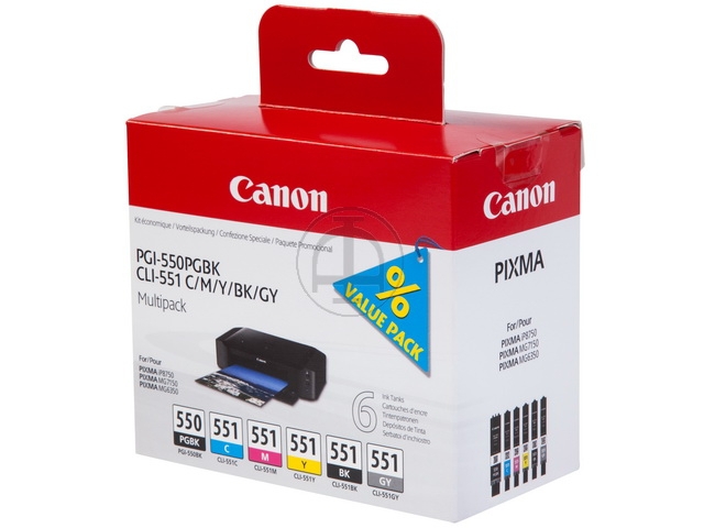 CANON PGI-550 + CLI-551 Tinte schwarz und fünf Farben MG6350 MG7150 MG7550  6496B005 | Toner Tinte Druckerzubehör Original!
