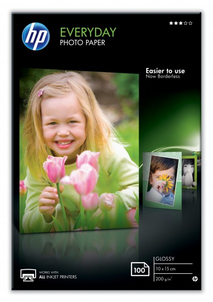 HP Everyday glänzend Foto Papier weiss 200g/m2 100x150mm 100 Blatt 1er-Pack CR757A