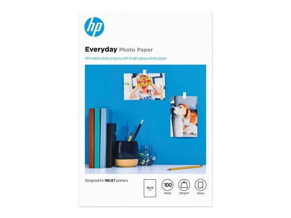 HP Everyday glänzend Foto Papier weiss 200g/m2 100x150mm 100 Blatt 1er-Pack CR757A