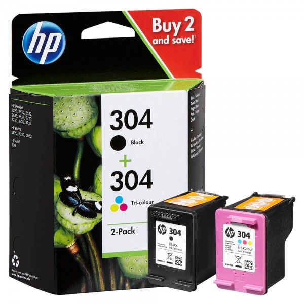 HP 304 Tinte 2-Pack black + tri-color Deskjet 3720 3721 3722 3733 3735 Envy 5030 3JB05AE