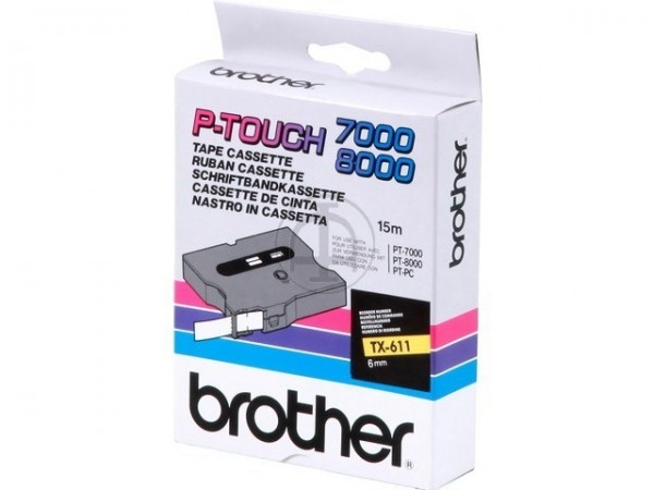 Brother TX611 P-TOUCH 6mm Schwarz auf Gelb 15m laminated