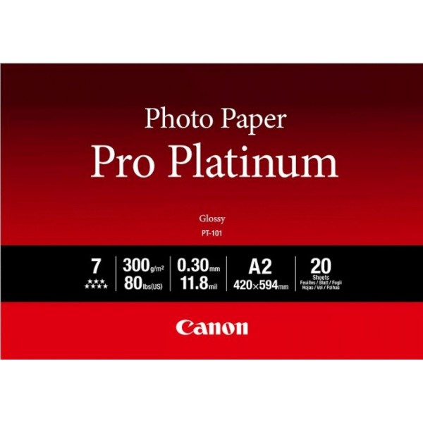 Canon PT-101 Fotopapier Pro Platinum A2 20 Blatt Makroporöse Beschichtung, schwer 2768B067