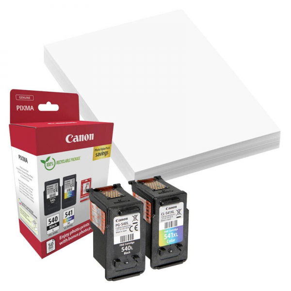 Canon PG-540L + CL-541XL Photo Paper Value Pack 2er-Pack Schwarz Farbe CMY +Fotopapier