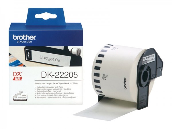 Brother P-Touch DK-22205 62mm x 30.48m Endlosetiketten schwarz auf weiß