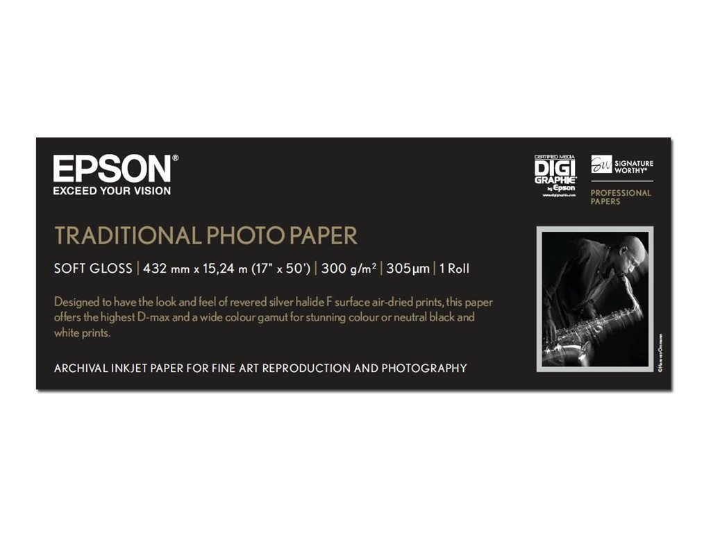 Epson S Traditional Foto Papier Inkjet 330g M2 432mm X 15m 1 Rolle 1er Pack Toner Tinte Druckerzubehor Original