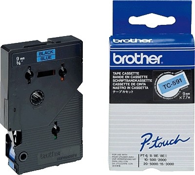 Brother TC591 P-TOUCH 9mm Schwarz auf blau 7,7m laminated