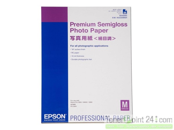 EPSON S042093 Premium semi gloss Fotopapier inkjet 250g/m² A2 25 Blatt 1er-Pack