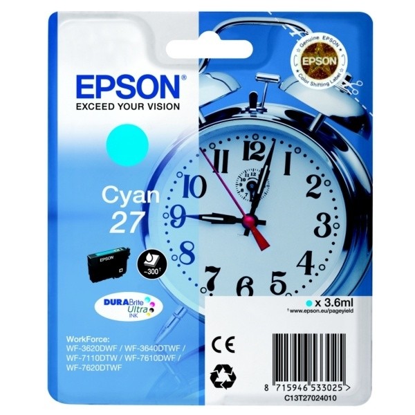 Epson Tinte 27 Cyan WorkForce WF-3620DWF WF-3640DTWF WF-7620 WF-7710 WF-7720