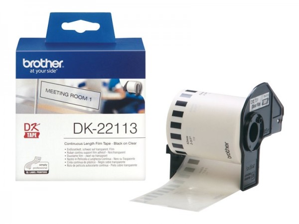 Brother P-Touch DK-22113 62mm x 15.24m Endlosetiketten schwarz auf transparent