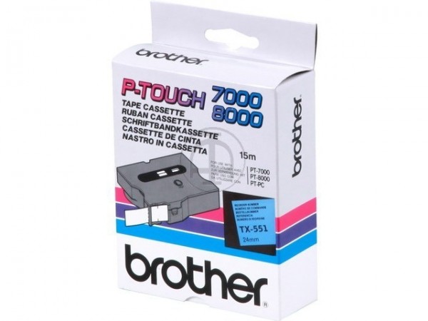 Brother TX551 P-TOUCH 24mm Schwarz auf blau 15m laminated