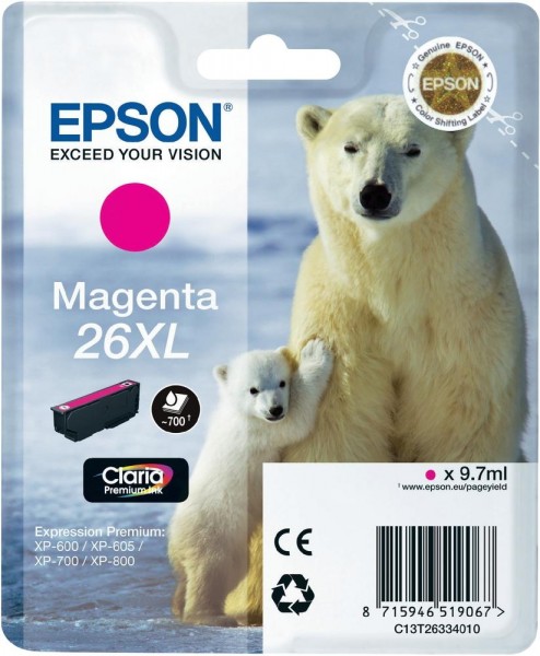 Epson Tinte 26XL Eisbär Magenta für Expression Premium XP-600 XP-605 XP-700 XP 800