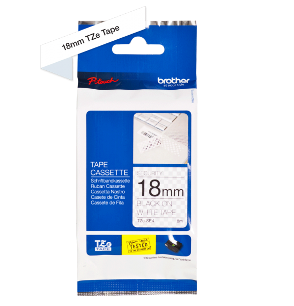 Brother TZE-SE4 P-touch Sicherheits- und Siegelband (laminiert) schwarz auf weiß 18mm