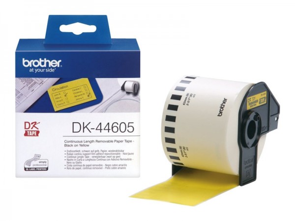 Brother P-Touch DK-44605 62mm x 30.48m Endlosetiketten schwarz auf gelb