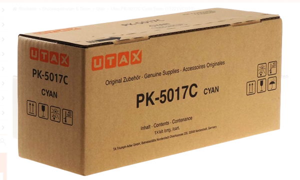 UTAX PK-5017C Toner Cyan für Utax P-C3062DN Utax P-C3066i 1T02TVCUT0