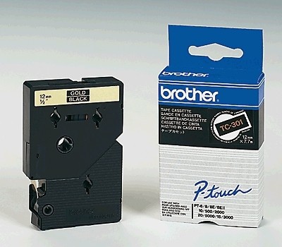 Brother TC301 P-TOUCH 12mm Gold auf Schwarz 7,7m laminated