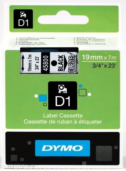 Dymo Schriftband 19mm x 7m selbstklebend schwarz auf transparent S0720820