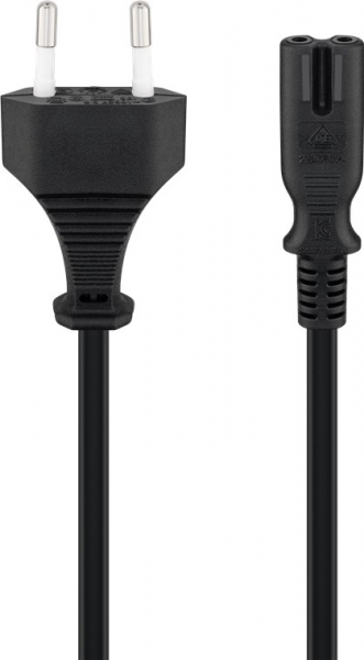 TP Anschlusskabel mit Eurostecker 2 Pol. Typ C Gerätebuchse C7 - 1,3 m Black