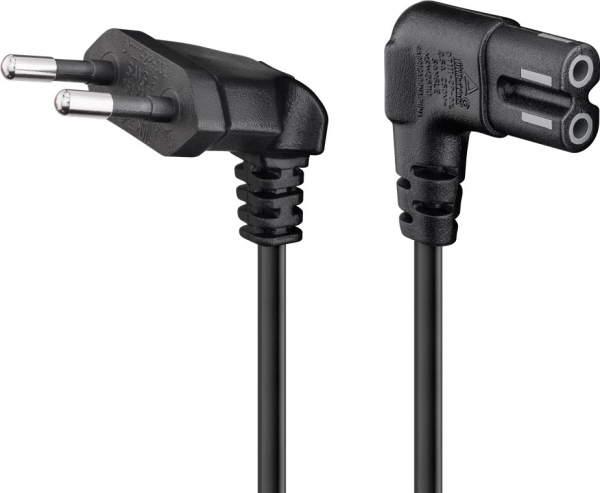 TP Anschlusskabel mit Eurostecker 2 Pol. Typ C Gerätebuchse C7 abgewinkelt, 2 m Black