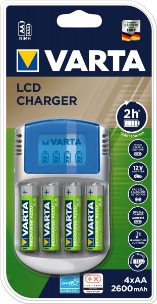 Varta Power Play LCD Charger 12V USB inkl. 4 Akkus 2500 mAh Mignon AA