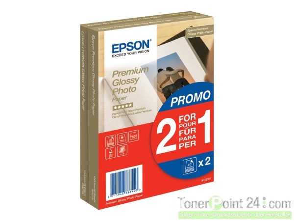 EPSON S042167 Premium glänzend Fotopapier inkjet 255g/m² 100x150mm 2x40 Blatt 1er-Pack BOGOF