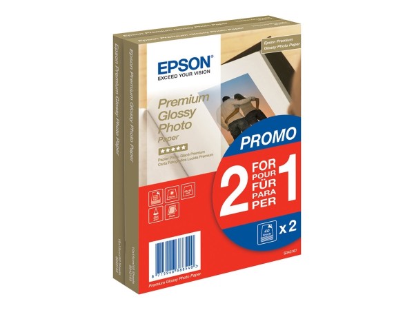 EPSON S042167 Premium glänzend Fotopapier inkjet 255g/m² 100x150mm 2x40 Blatt 1er-Pack BOGOF