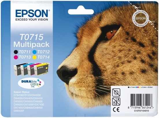 Epson Tintenpatrone T0715 Multipack schwarz und dreifarbig für Stylus D78 D92 D120 DX4000