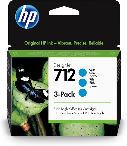 HP 712 Tinte 3-Pack cyan 3ED77A 29 ml für DesignJet T210 T230 T650