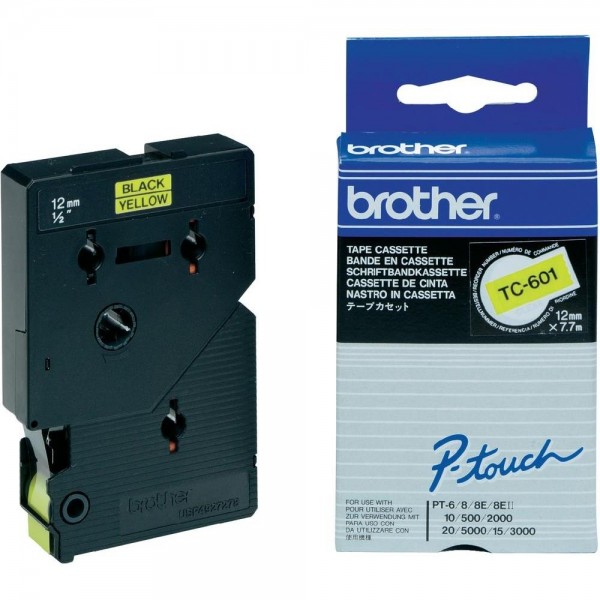 Brother TC601 P-TOUCH 12mm Schwarz auf Gelb 7,7m laminated