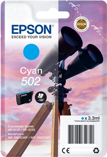 Epson 502 Tinte Cyan C13T02V24020 Expression Home XP-5100 XP-5105 WorkForce WF-2860DWF WF-2865DWF