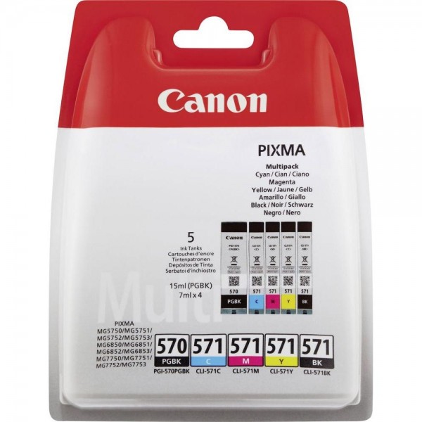 Canon Tinte Multipack PGI-570PGBK + CLI-571C/M/Y/BK 0372C004 für PIXMA MG5750 MG5751 MG5752