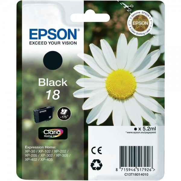 Epson Tinte Gänseblümchen 18 Black für Expression Home XP-30 XP-102 XP-202 XP-205