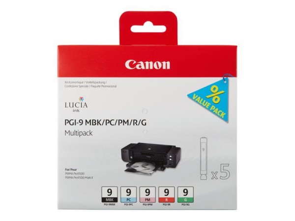 CANON PGI-9 MBK, PC, PM, R, G Tinte BK Canon PIXMA Pro9500 Standardkapazität combopack 1033B013