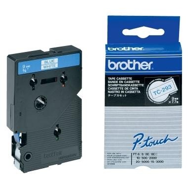 Brother TC293 P-TOUCH 9mm Blau auf Weiß 7,7m laminated