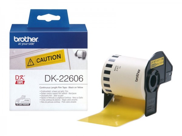 Brother P-Touch DK-22606 62mm x 15.24m Endlosetiketten schwarz auf gelb