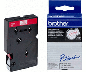 Brother TC202 P-TOUCH 12mm Rot auf Weiß 7,7m laminated