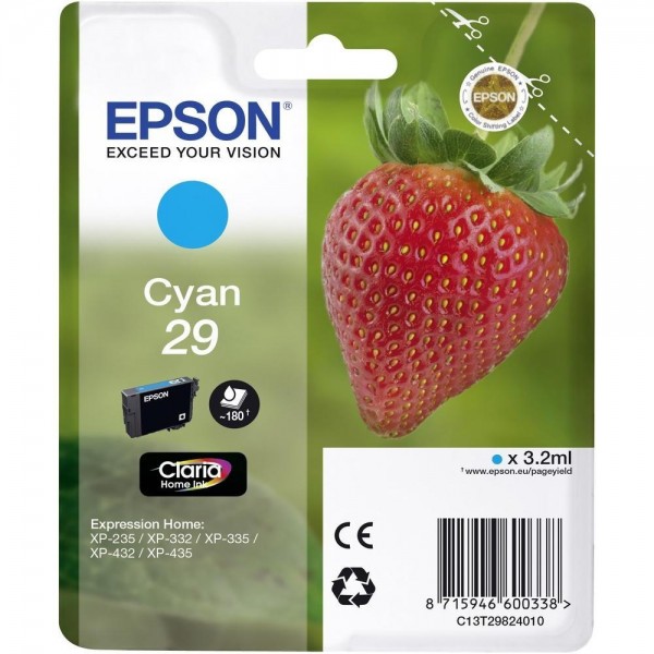 Epson Tinte Erdbeere 29 Cyan Claria Home Singlepack XP-235 XP-332 XP-345 XP-432