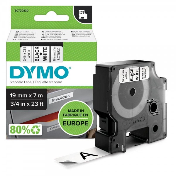 Dymo Beschriftungsband D1 S0720830 19 mm schwarz auf weiß
